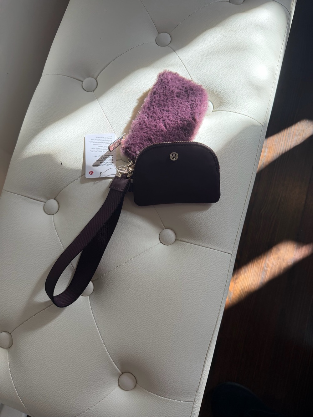 lululemon athletica Plum Wristlet with Fuzzy Key Charm